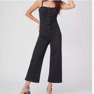 Paige Black Denim Cropped Jumpsuit